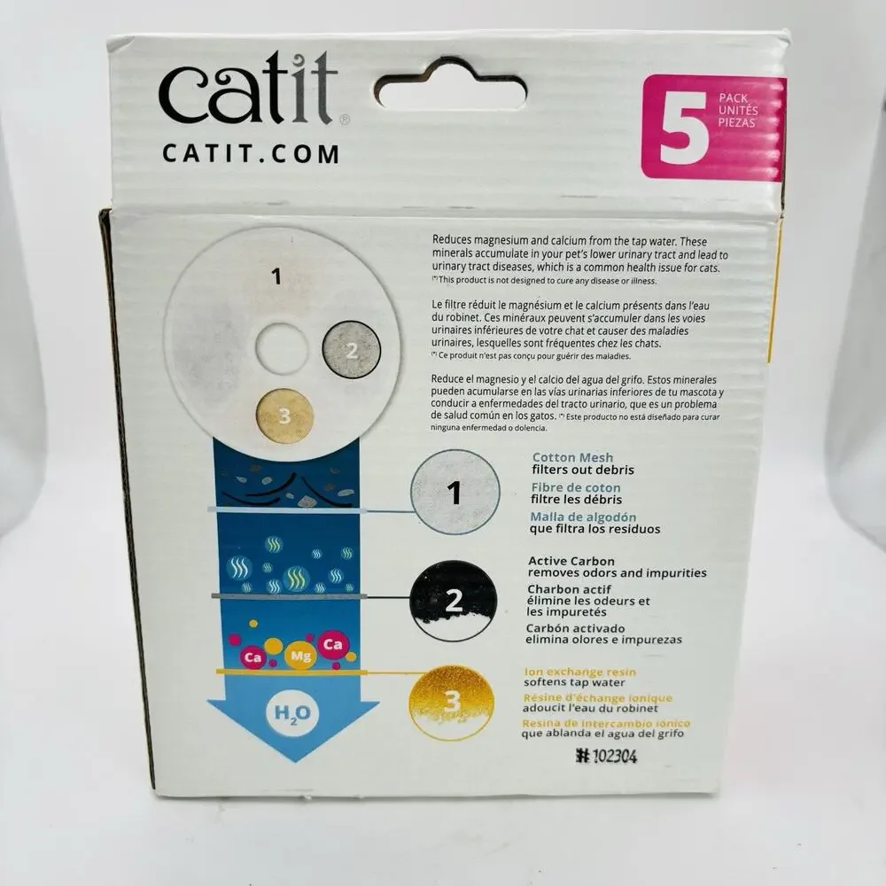 Catit Senses Flower Fountain Triple Action Drinking Water Filters 5 Pack. New.